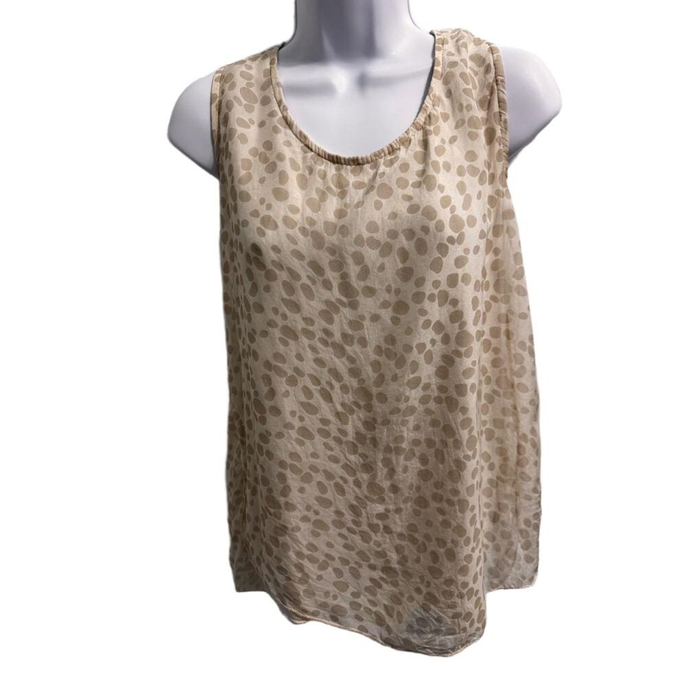 Giusy Made in Italy Lace Back Polka‎ Dot Sleeveless Blouse Tan Medium - Picture 2 of 8